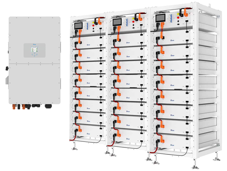 Гібридна станція Deye 150K : Інвертор гібридний 50kW DeyeSUN-50K-SG01HP3-EU-BM4+Батареї DeyeBOS-G-Pack5.1 Pro 51.2V 100Ah(30шт)+BMS модуль Deye BOS-G-PDU-2(3шт)